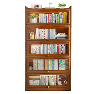 书架落地置物架家用玻璃柜子储物柜透明一体靠墙展示防尘收纳书柜