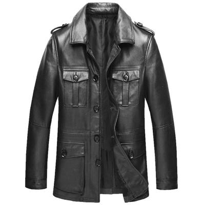 海宁头层牛皮翻领真皮皮衣