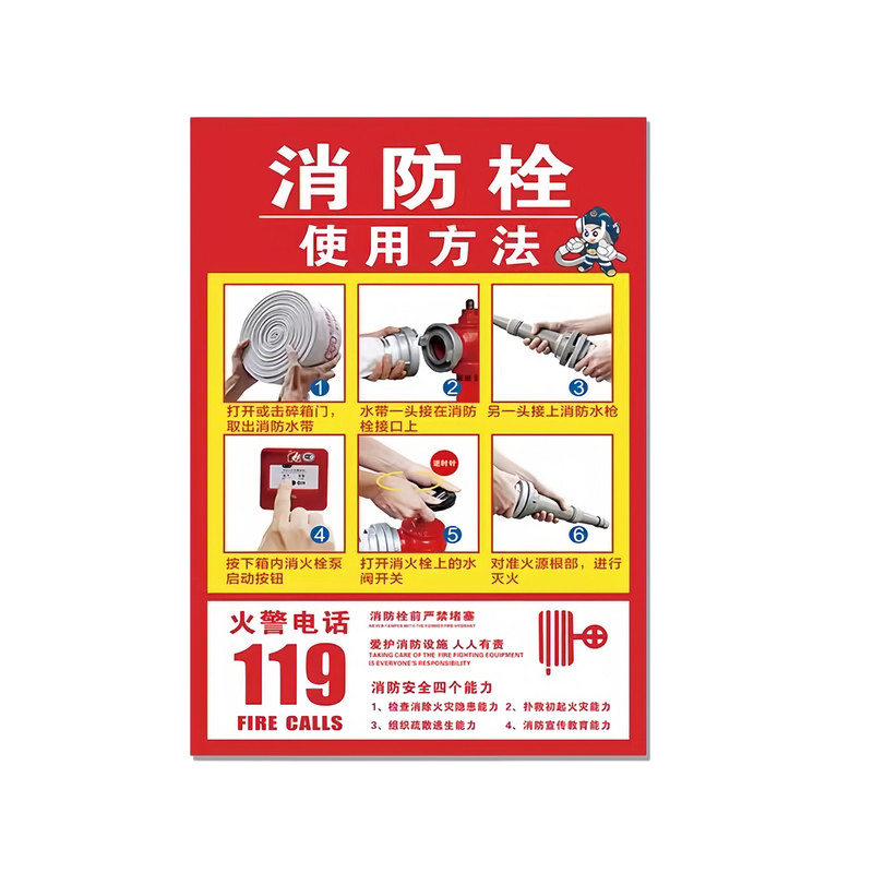 消防栓贴纸消防标识标牌消火栓使用方法贴纸消防箱柜门贴纸室内消防栓使用示意图灭火器消防安全标识牌标志牌