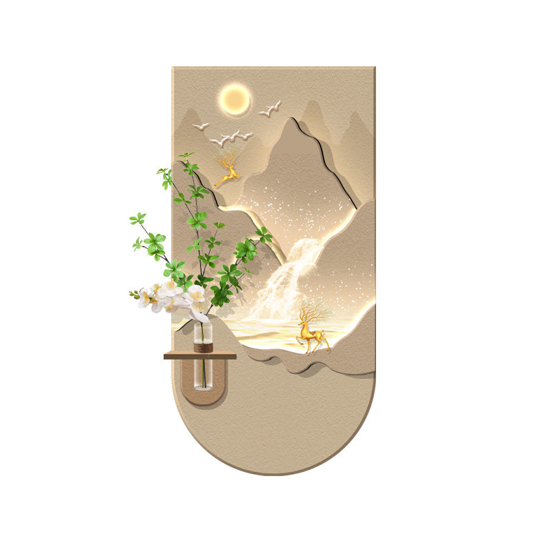 轻奢日照金山玄关正对门挂画