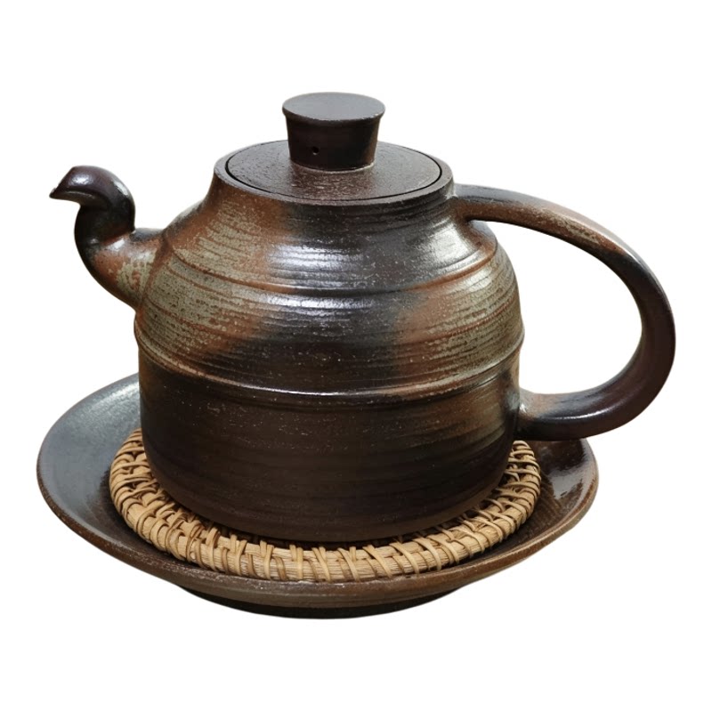 草木灰砂铫壶高温粗陶侧把壶跳盖煮茶壶烧水复古诧寂风氛围感家用
