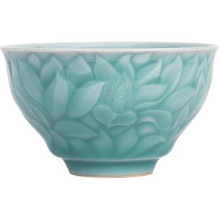 张丽萍青瓷品茗杯大师级冰裂纹高档茶盏茶杯主人杯个人专用青莲杯