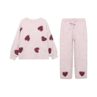 爱慕睡衣女可外穿秋冬半边绒圆领长袖长裤家居服套装