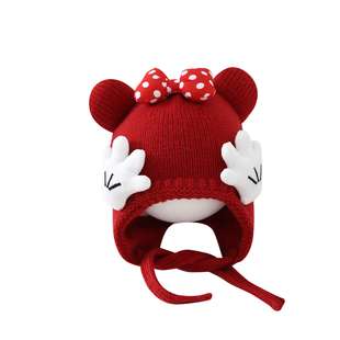 宝宝帽子秋冬季可爱米奇手掌儿童护耳帽婴幼儿女童防风保暖毛线帽