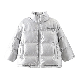 男童冬季潮酷亮面短款立领面包羽绒服2025新款儿童装防水防寒外套