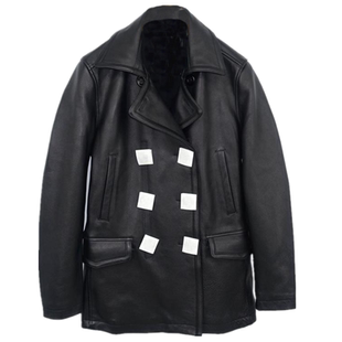 桑尼福利全进口头层牛皮日版1930S美军PEACOAT真皮衣双排扣大衣