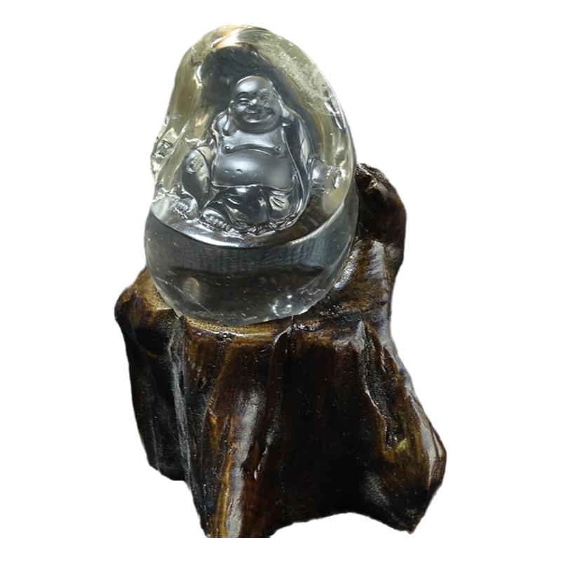 天然白水晶佛公原石摆件送证书