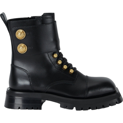 【折扣】BALMAIN 女秋冬纽扣缀饰黑色皮革踝靴