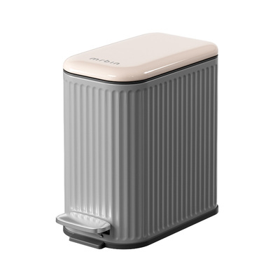 法式罗马纹莫奈灰窄缝脚踏桶