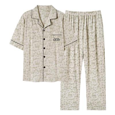 男士短袖长裤纯棉薄款可外穿睡衣