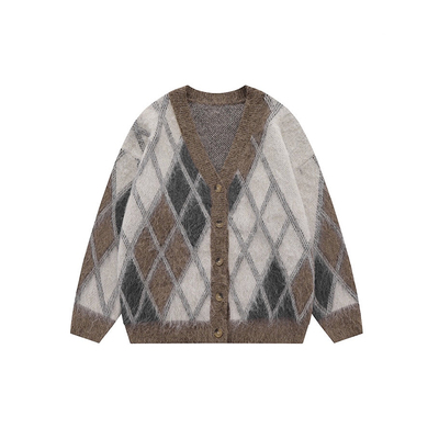 F383男女款针织菱格开衫外套