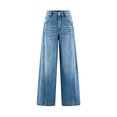 A21女装高腰宽松显瘦拖地牛仔裤