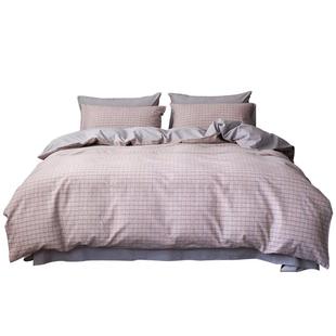 多喜爱全棉磨毛床上用品纯棉四件套套件三件套被套简约格纹斯曼