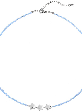 皇家莎莎月湖蓝项链女短款高级感小串珠颈链子锁骨链星星吊坠饰品