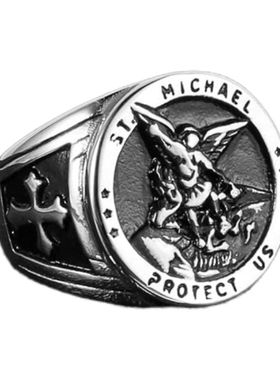 潮男复古钛钢大天使圣米迦勒戒指