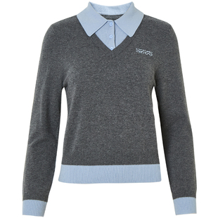 【商场同款】秸熙2026春冬撞色拼接假两件针织衫显瘦短款套头毛衣