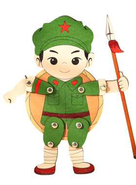DIY小红军木偶拼装玩具手工活动
