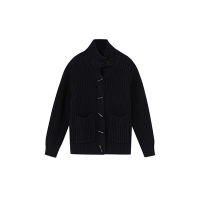 老章和小胖PONGKIKI韩系慵懒牛角扣粗针开衫女大码宽松显瘦毛衫冬