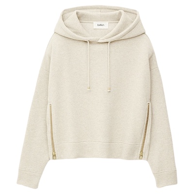 bash春季简约基础款纯色连帽卫衣女士短款米白色帽衫上衣1H25DEED