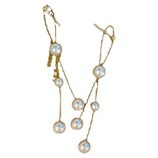 圆脸适合的长款流苏珍珠耳环女显瘦轻奢高级感耳钉耳饰2025年新款