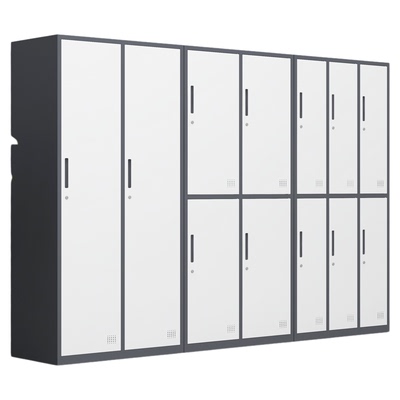 钢制深灰套白更衣柜员工柜多层书包柜带锁鞋柜收纳存包柜铁皮橱柜