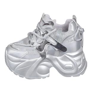 内增高14CM小白鞋超厚底12cm春季新款百搭休闲松糕老爹鞋女超高跟