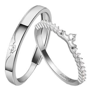 迪士尼情侣对戒男戒女戒为爱加冕皇冠戒指一对S925银女友告白礼物