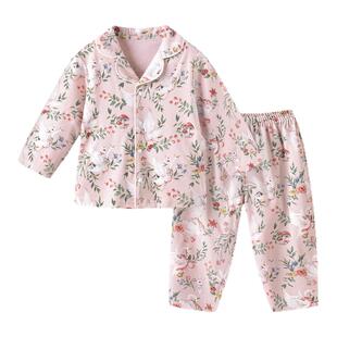 【竹棉】儿童睡衣春秋款家居服男女宝宝天竹翻领长袖婴儿分体套装