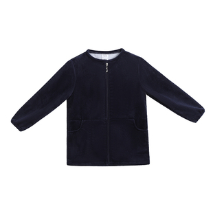 秋冬新款 宝宝加绒加厚罩衣 男童水晶超柔长袖画画反穿衣拉链围裙