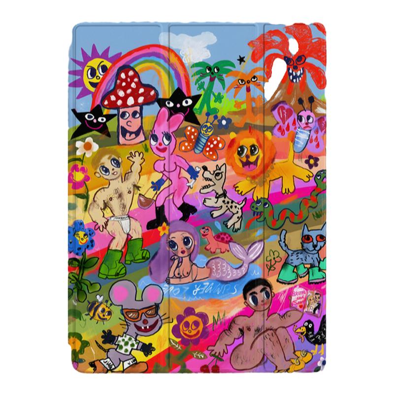 撞色暗黑蜡笔涂鸦插画欧美复古彩虹小众潮流适用于苹果2022款iPadPro12.9/11三折保护壳air5/mini6防摔ipad10