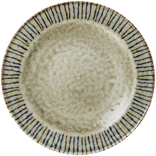 日本进口复古餐盘日式家用釉下彩十草纹做旧餐具条纹饭碗汤碗茶杯