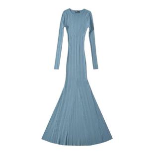 怪力酱 高级感长袖针织连衣裙开春修身紧身毛衣内搭鱼尾包臀长裙