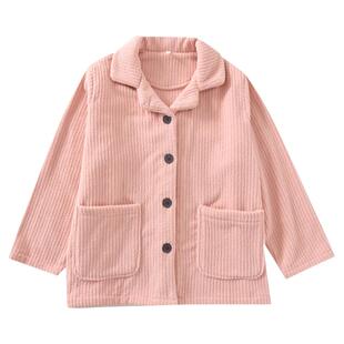 2024年冬法兰绒睡衣上衣女单件加厚保暖坑条珊瑚绒休闲居家可外穿