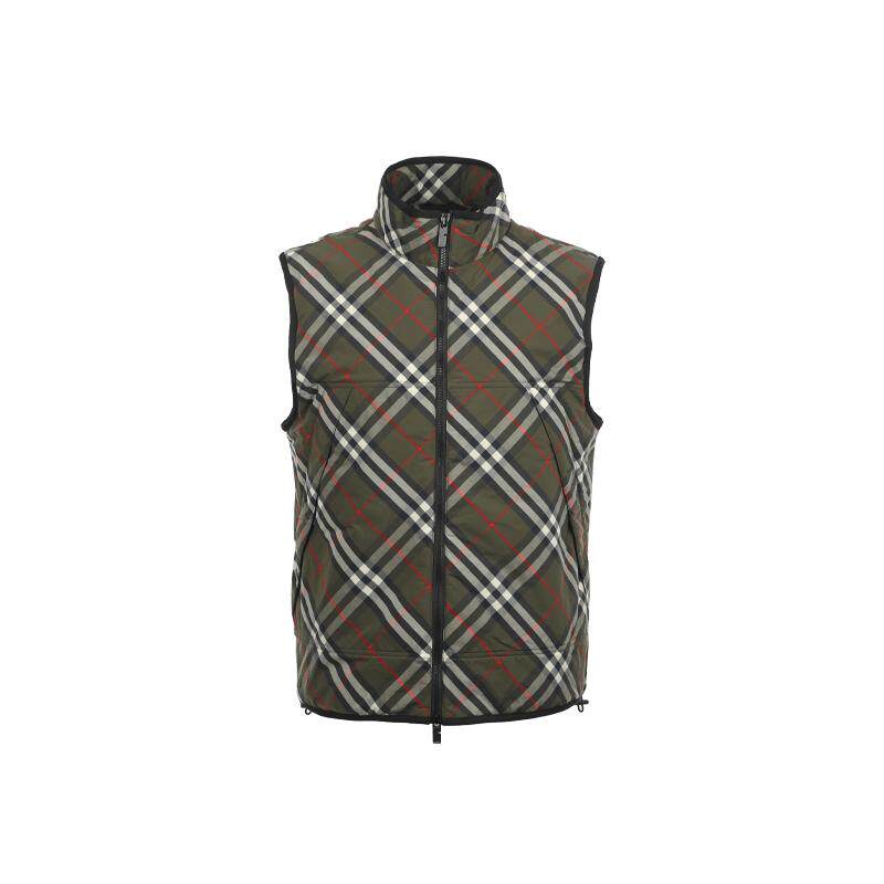【自营】BURBERRY/博柏利男士秋季格纹立领无袖棉服背心外套