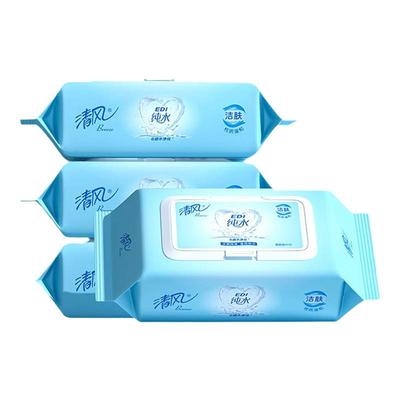清风EDI纯水湿巾大尺寸加厚80片4包婴儿口手湿巾亲肤擦拭污渍衣物