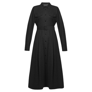 谷邦绵羊毛气质连衣裙女2025冬季新款翻领收腰显瘦中长款A字裙子