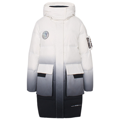 鸭鸭中长款连帽夜光渐变羽绒服女