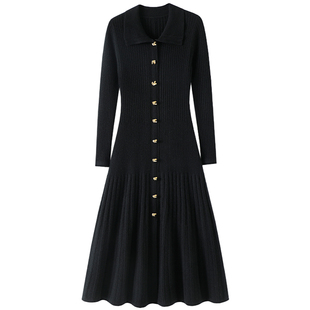 气质大放异彩！100%纯山羊绒连衣裙子女POLO领纯羊绒毛衣长款裙子