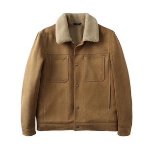 王簰“麂皮绒”加绒加厚复古男装秋冬休闲翻领时尚短款夹克外套潮