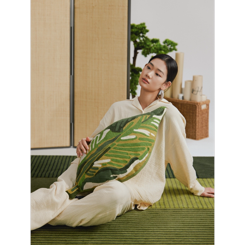 午观『吾观茶事』抱枕客厅沙发新中式靠枕国风绿色立体刺绣麻靠垫