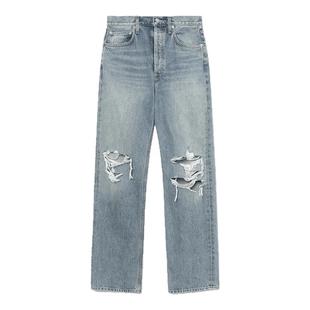 IT AGOLDE女装合身牛仔长裤新款时髦个性破洞直筒裤仔裤A1141XXO