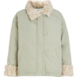 QS秸熙2025冬季新款撞色毛毛拼接羽绒服保暖90鸭绒巴恩风宽松外套