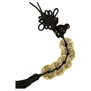 天然黑曜石葫芦挂件入户门对门铜六帝五帝钱币五黄二黑吊坠汽车饰