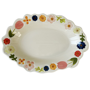 特别好看的鱼盘家用高颜值陶瓷蒸鱼盘子高级感釉下彩独特漂亮餐盘