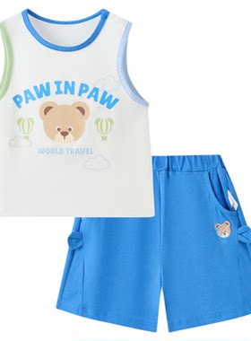 【遮热凉感】PawinPaw卡通小熊童装26年夏新款男宝宝背心短裤套装