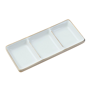 陶瓷金边分格碟两格三格调料碟餐厅家用火锅酱料碟子小吃碟干果碟