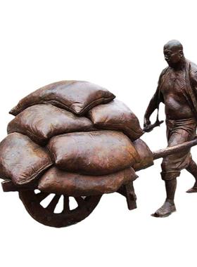 码头情景小品搬运劳动力工人玻璃钢铸铜雕塑户外民俗城市广场摆件