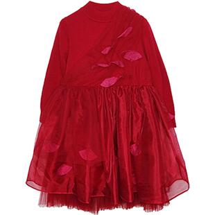 淇木Qimoo童装春新品女童时尚网纱拼接长袖公主连衣裙QMT1LC107A