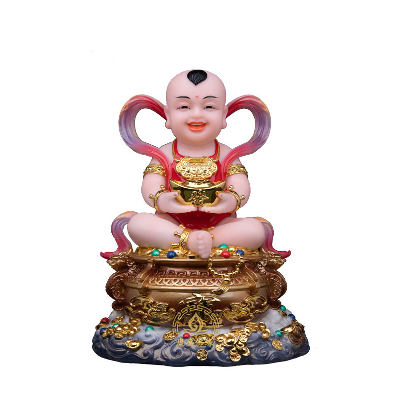 家用供奉护法进宝童子彩绘汉白玉