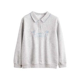 早春翻领polo衫卫衣女春秋装薄款宽松大码小个子刺绣百搭上衣外套